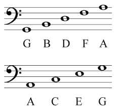 music notes in bass clef